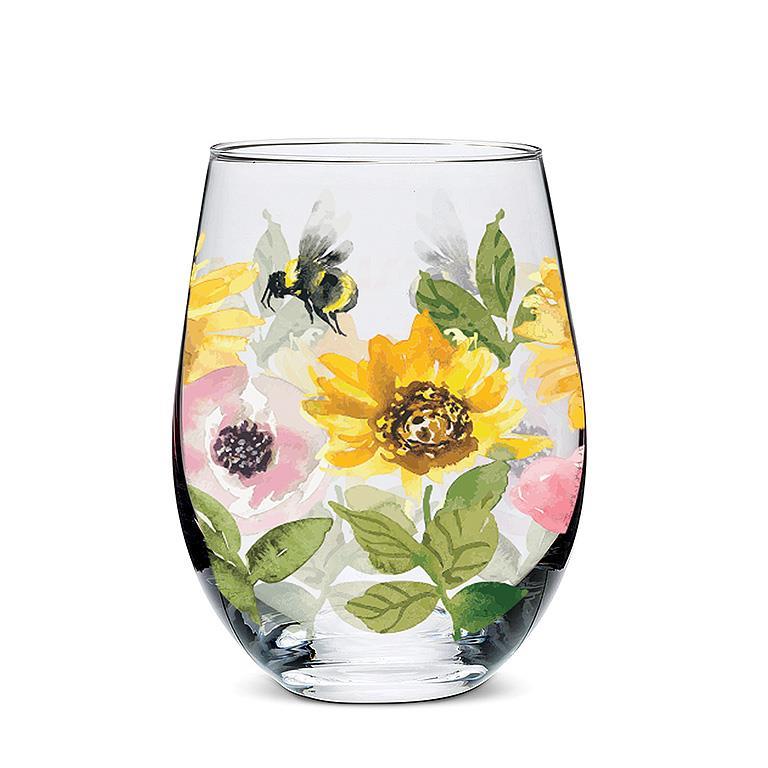 SUNFLOWER BEES STEMLESS WINE GLASS