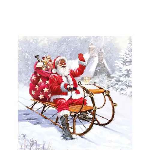Santa On Sleigh Beverage Napkin