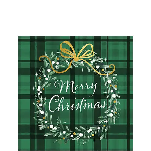 Green Plaid Beverage Napkin
