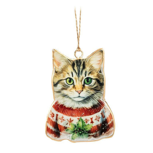 TABBY CAT IN SWEATER ORNAMENT