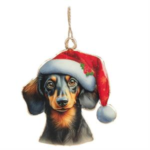 DACHSHUND IN SANTA HAT Ornament