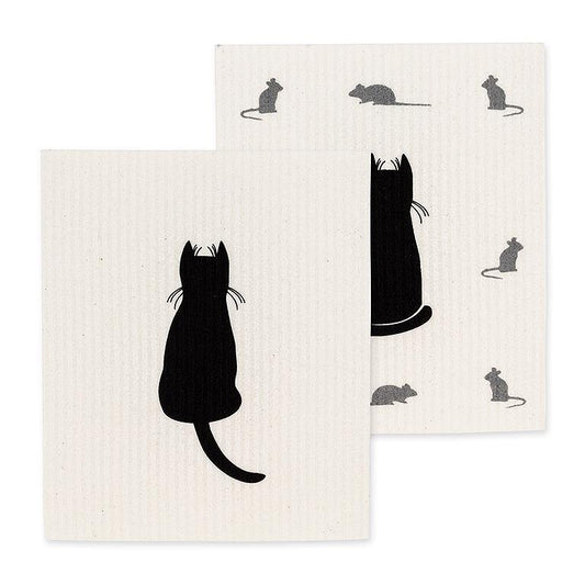Cat & Mice Swedish Dish Cloths Set 2