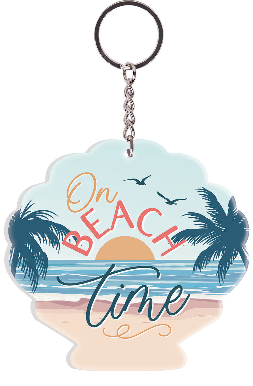 On Beach Time Shell Keychain