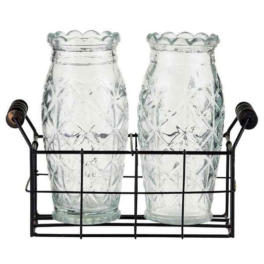 2 VASES WITH CADDY
