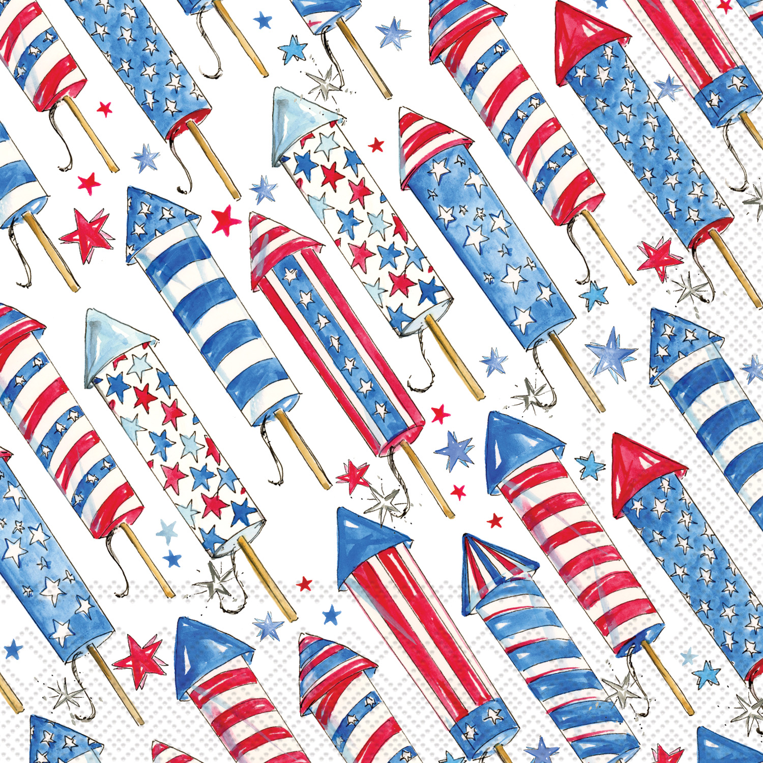 PATRIOTIC ROCKETS BEVERAGE NAPKIN