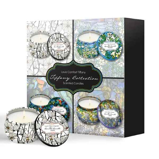 TIFFANY FLOARL CANDEL SET OF 4 TINS