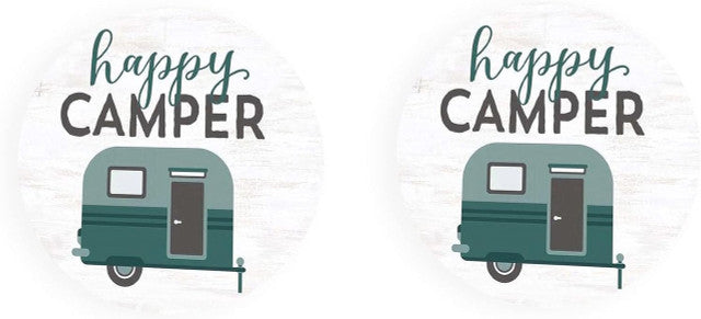 Pair of 2 Happy Camper Car Coasters