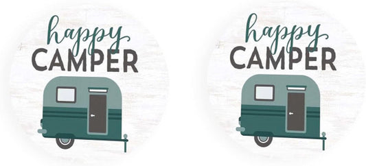 Pair of 2 Happy Camper Car Coasters