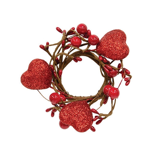 Red Glitter Heart & Berries 2" Ring