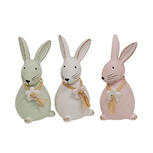Ceramic Pastel Bunny With Flower On Bow