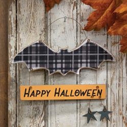 Halloween Plaid Bat Sign