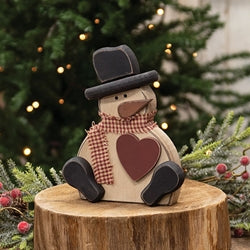 CHUNKY WOODEN SNOWMAN WITH HEART