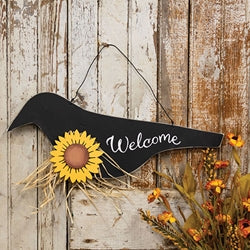 Wooden Crow With Sunflower Welcome