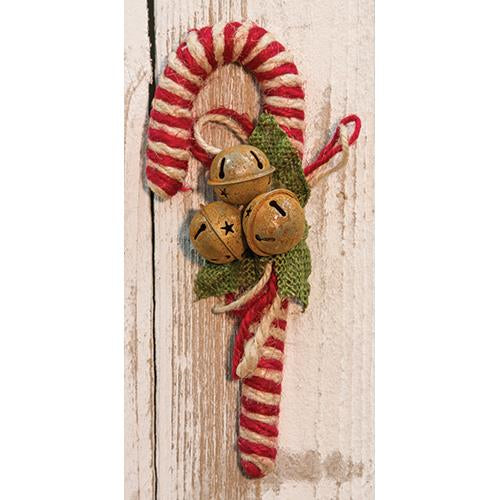 8" Jute Candy Cane With Bells