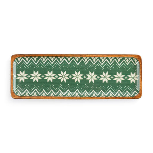 Green Scandi Knit Wooden Tray