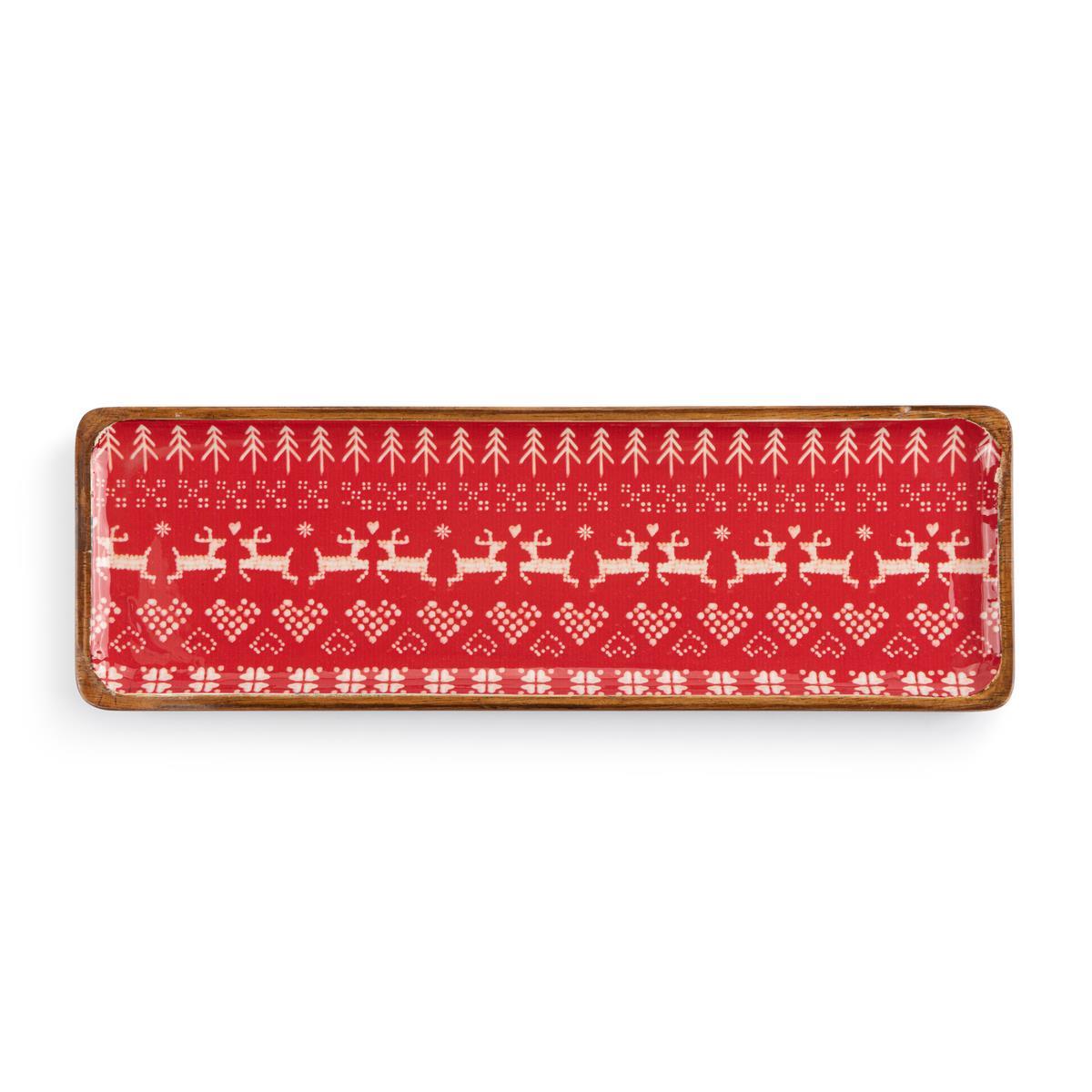 Red Scandi Knit Wooden Tray