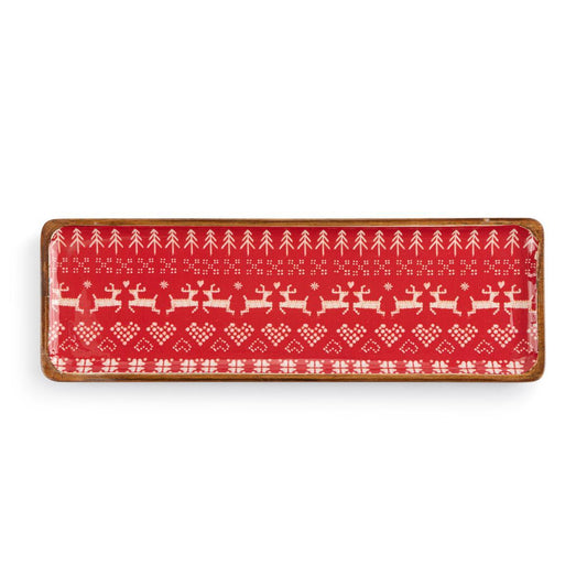 Red Scandi Knit Wooden Tray