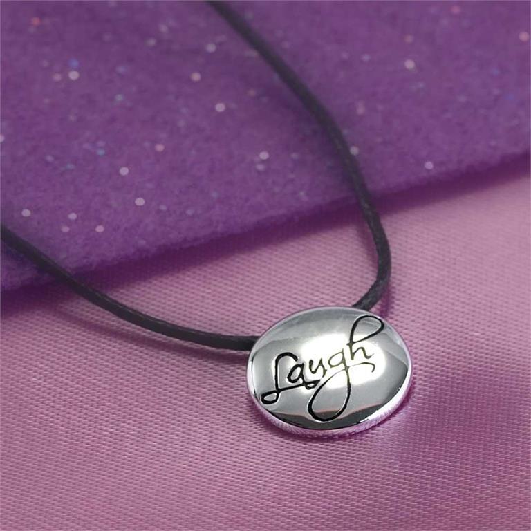 Laugh Engraved SP 18" Cord Necklace