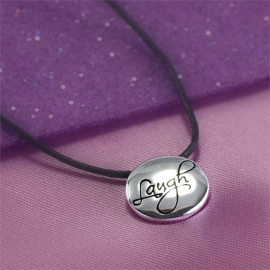 Laugh Engraved SP 18" Cord Necklace