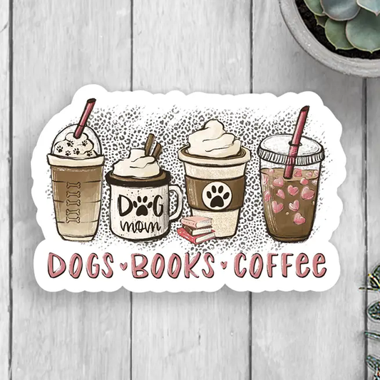 Dogs Books Coffee Vinyl Sticker