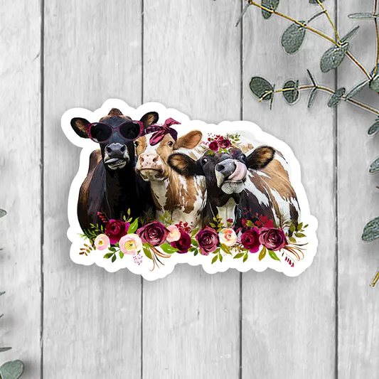 Floral cow Vinyl Sticker