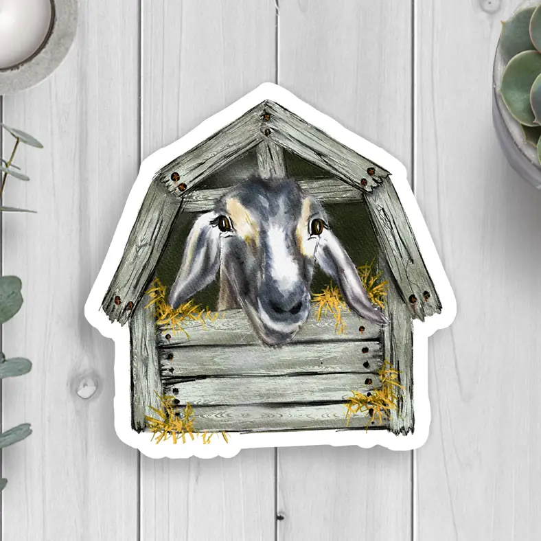 Goat With Barn Vinyl Sticker