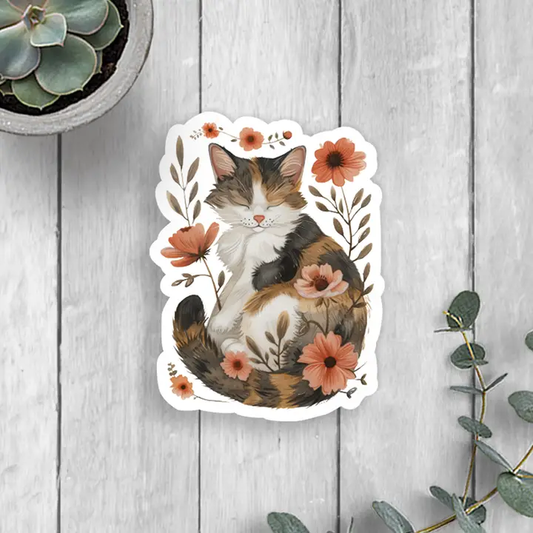 Floral Cat Vinyl Sticker