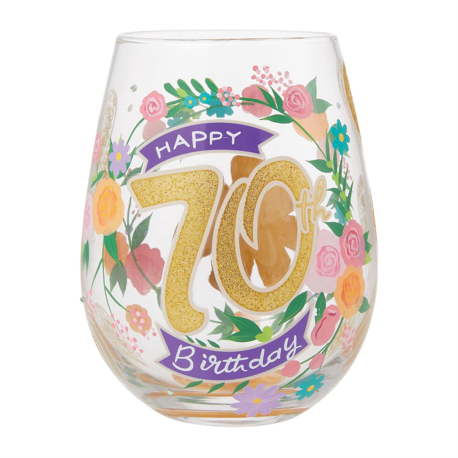 Happy 70th Birthday Stemless Glass