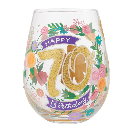 Happy 70th Birthday Stemless Glass