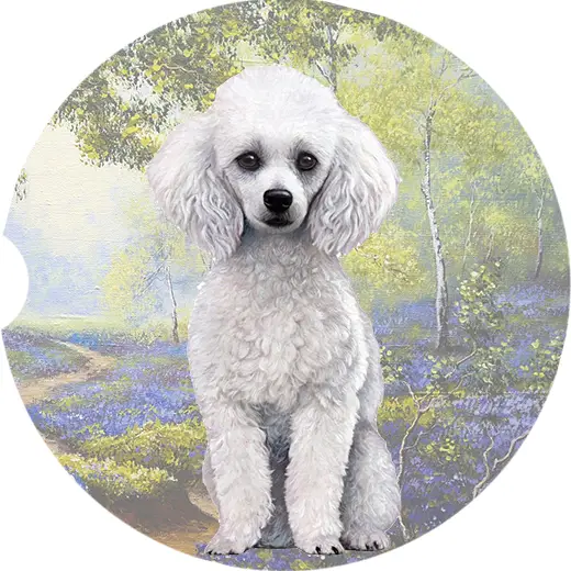 WHITE POODLE CAR COASTER