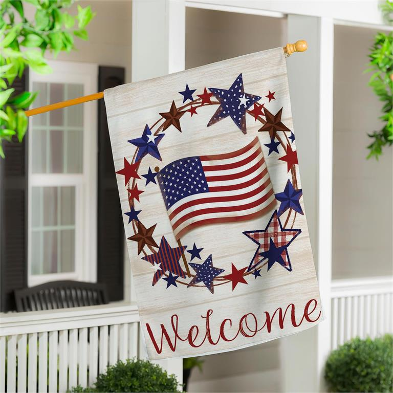 Americana Star Burlap House Flag