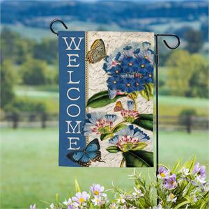 BLUE HYDRANGEA WELCOME GARDEN FLAG