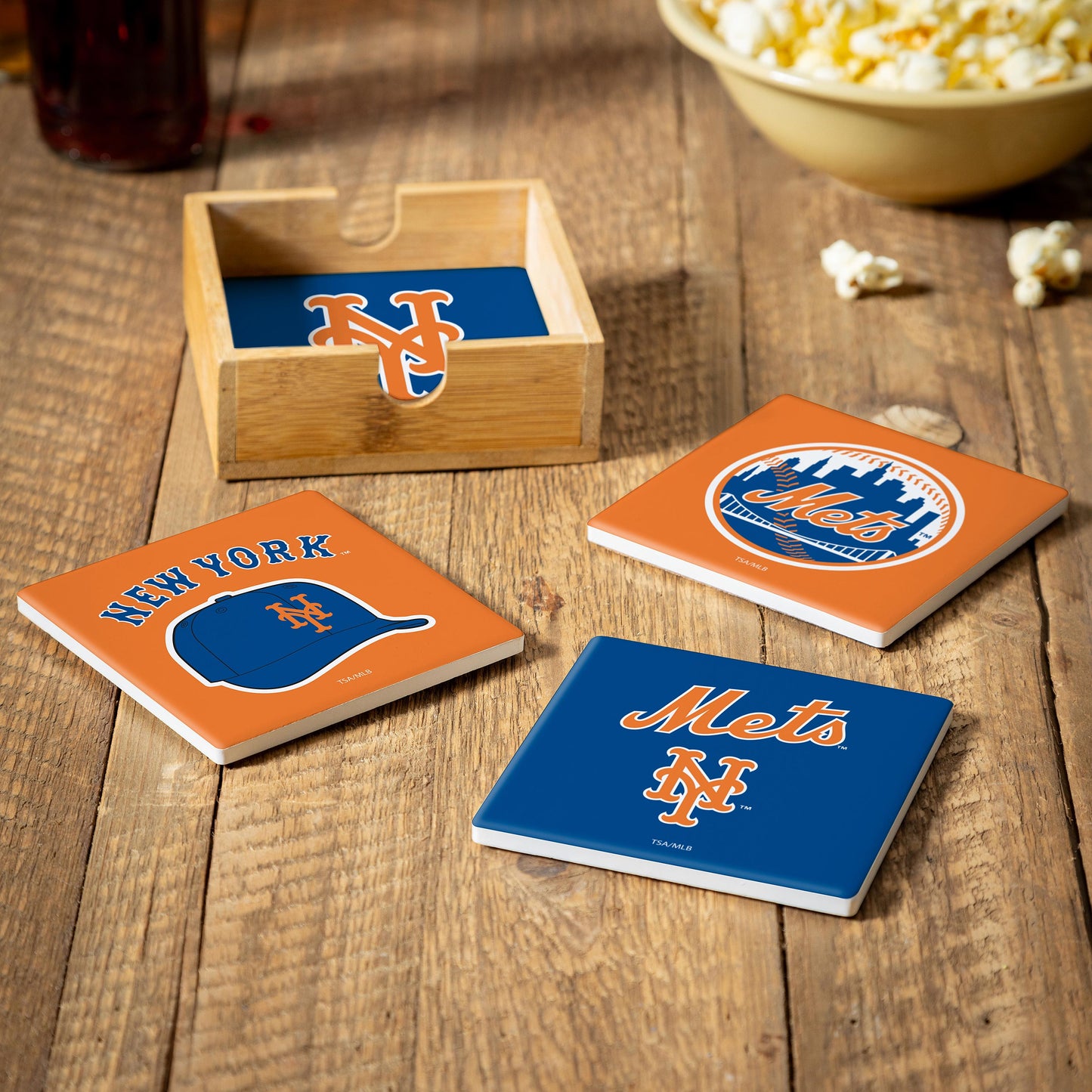 NY Mets Coaster Set With Caddy