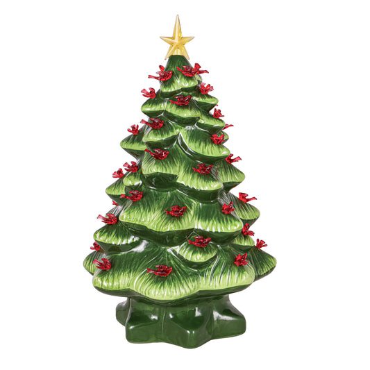 14" Led Ceramic Tree With Cardinals