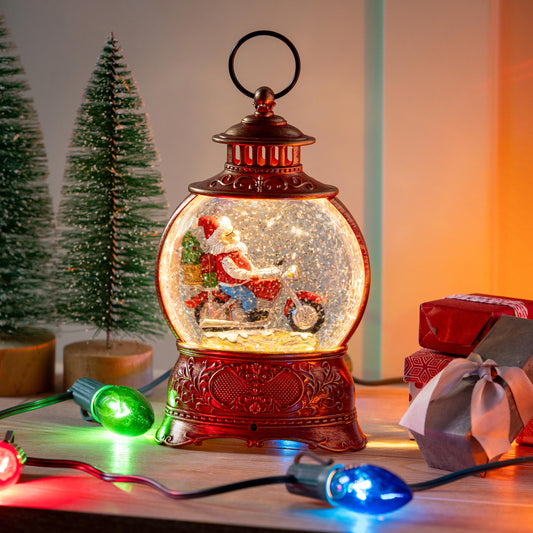Santa On Motorcycle Water Lantern