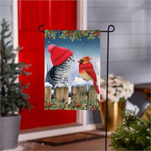 Kitten & Cardinal Winter Garden Flag