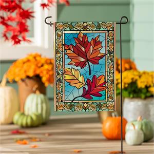 Autumn Leaves Stained Glass Garden Flag