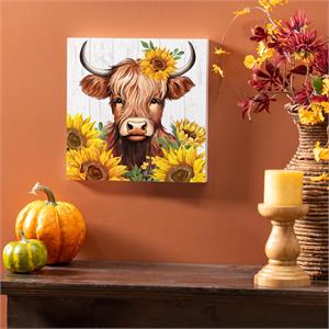 Sunflower Highland Cow 12" Wall Decor