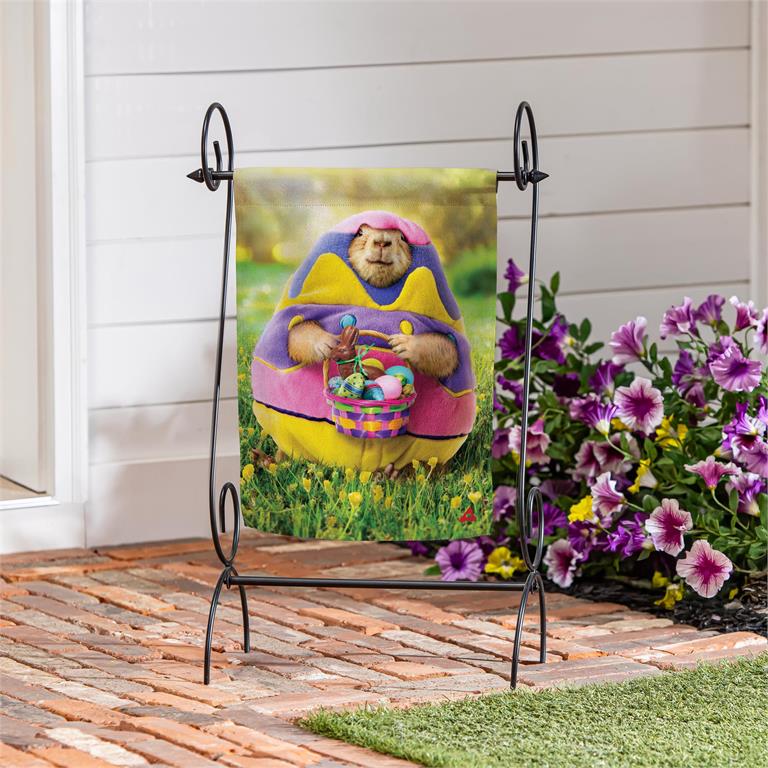 EGG GROUNDHOG SUEDE GARDEN FLAG