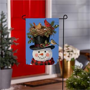 Snowman Bird Nest Hat Garden Flag