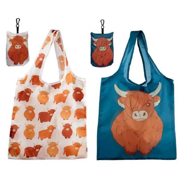 Blue Highland Cow Folding Bag