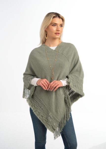 GREEN FRINGE PONCHO