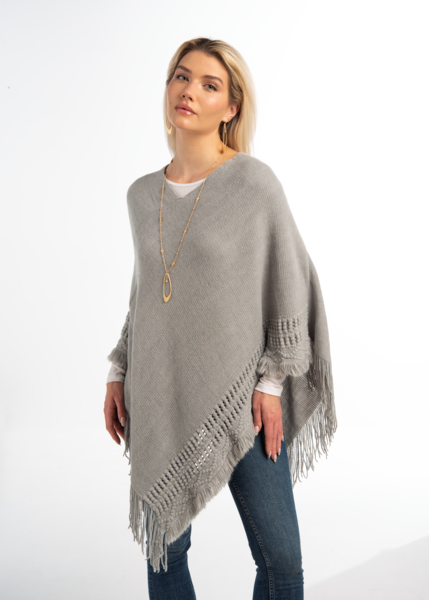 GREY FRINGE PONCHO