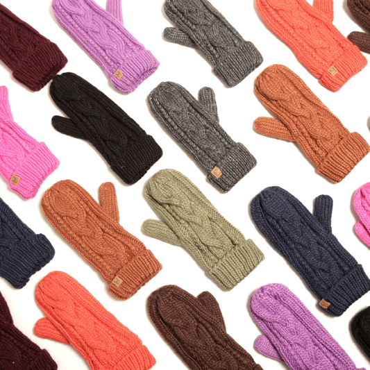 Asst Cable Knit Fleece Lined Mittens