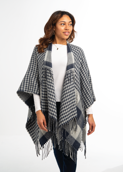 BLUE PLAID FRINGE WRAP