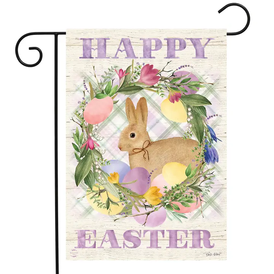 Bunny Easter Wreath Garden Flag
