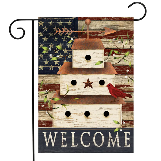 Patricotic Birdhouse Garden Flag