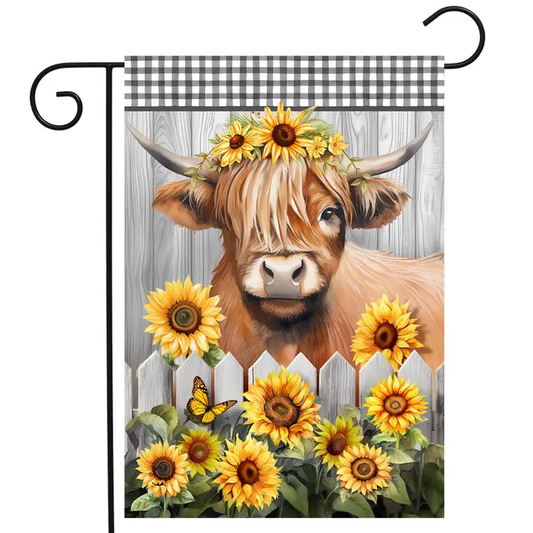 Highland Cow Sunflower Garden Flag