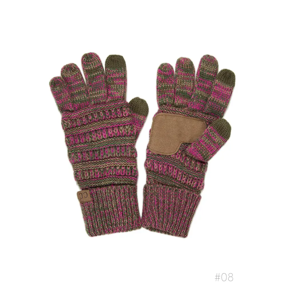 Olive/Pink 4 Tone Touch Screen Gloves