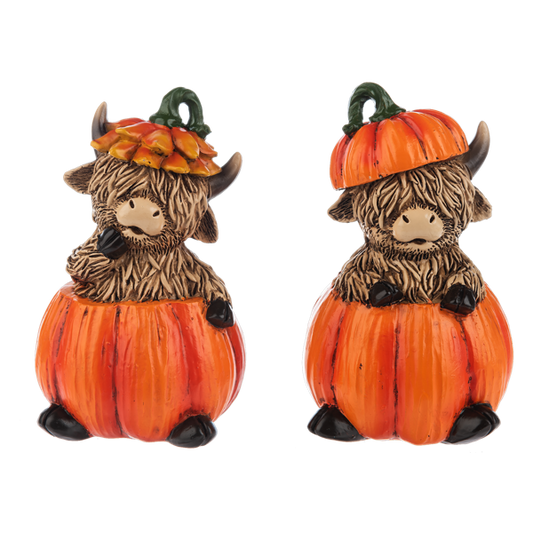 Highland Cow in Pumpkin Figurine